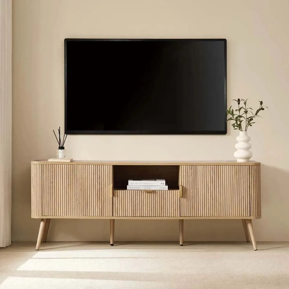 BOXED DUSK HATTIE TV UNIT FOR TVS UP TO 65"- LIGHT WOOD