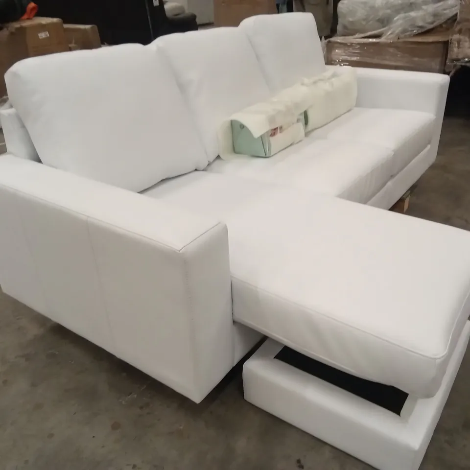 BALTIMORE L-SHAPE CORNER SOFA, WHITE PREMIUM FAUX LEATHER