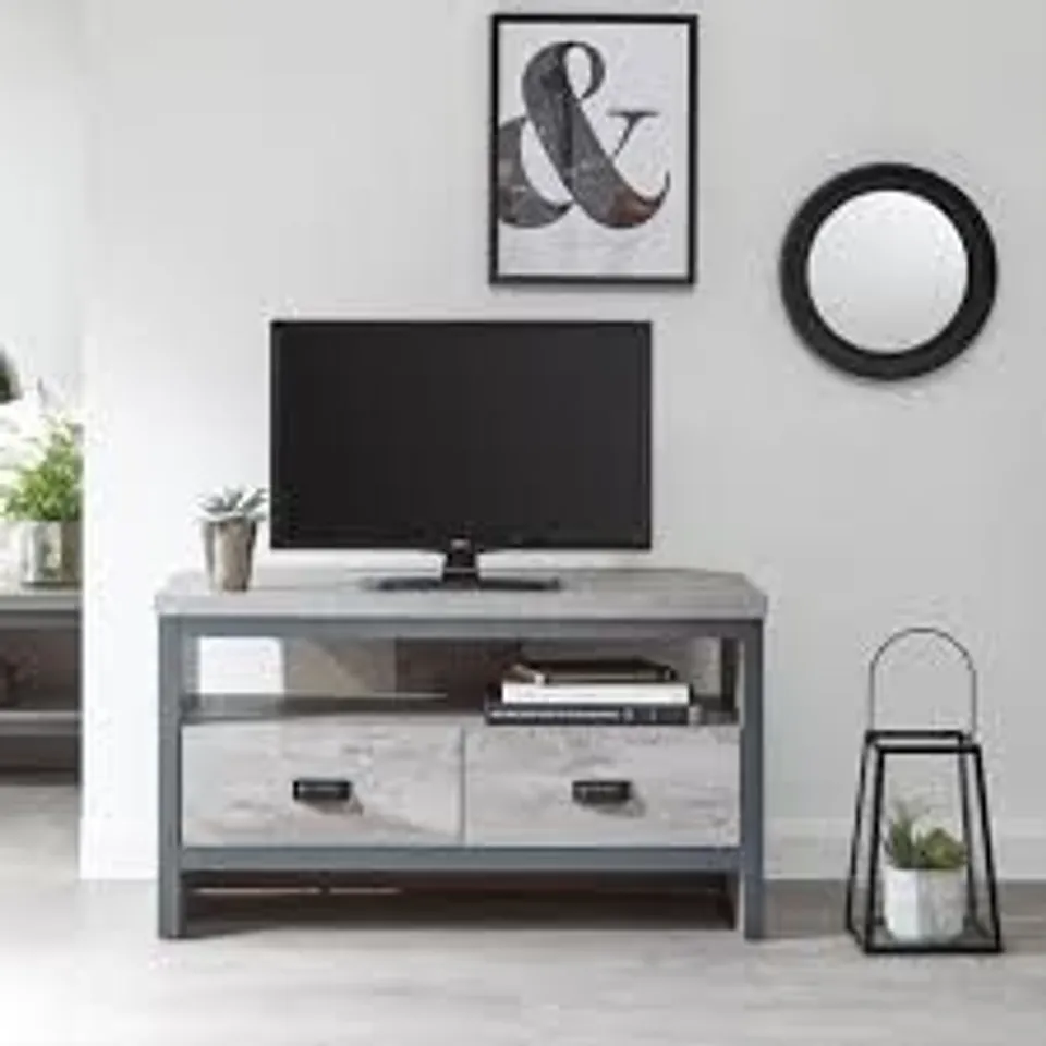 BOXED GFW BOSTON 2 DRAWER GREY CORNER TV UNIT (1 BOX)