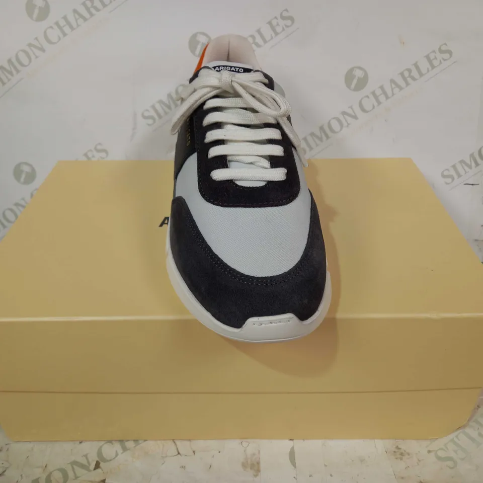 BOXED PAIR OF AXEL ARIGATO SHOES IN PALE BLUE/NAVY/ORANGE UK SIZE 9