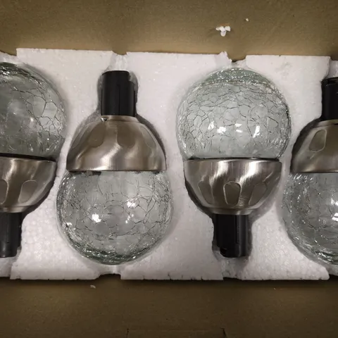 BOXED MARCO PAUL SET OF 4 CRACKED GLASS BAUBLE SOLAR LIGHTS