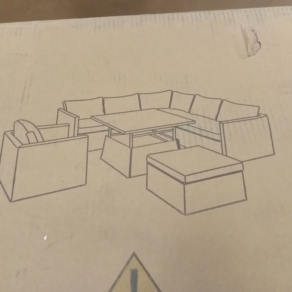 BOXED ANTIGUA OUTDOOR SOFA PARTS AND STOOL // NO TABLE, PART 1 OF 3 ONLY (1 BOX)