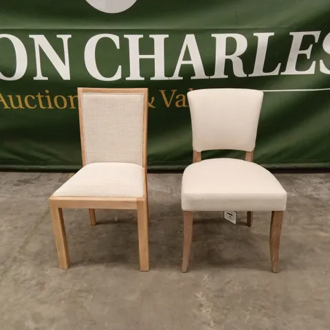 2 x DESIGNER WOOD AND FABRIC UPHOLSTERED DINING CHAIRS