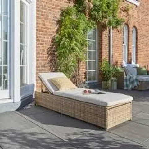 BOXED MALTA RATTAN EFFECT LOUNGER WITH CUSHION (1 BOX)