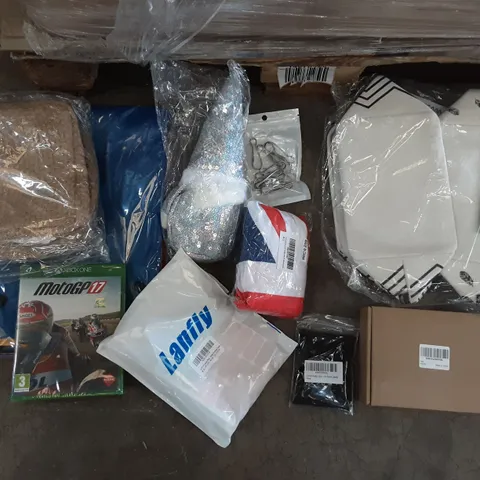 PALLET OF ASSORTED PRODUCTS TO INCLUDE LASTLY A6 NOTEBOOK, MOTOGP17 XBOX ONE, IPHONE 13 PHONE CASE, CURROXER 6 IN 1 PLIERS, SEA TEAMS, PACK OF 10 AND DOCUMENT WALLETS