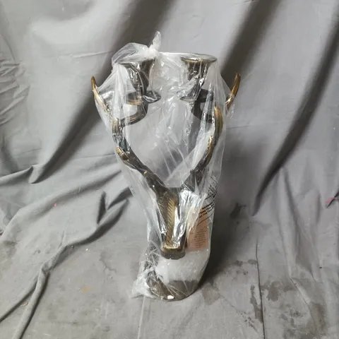 DECORATIVE BRASS-TONE STAG CANDELABRA CANDLE HOLDER