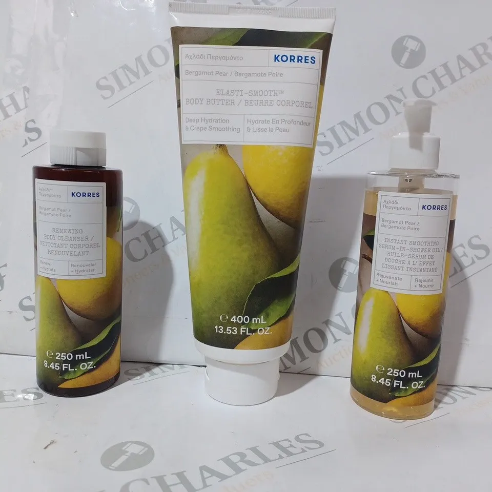 KORRES INSTANT SMOOTHING SERUM-IN-SHOWER OIL, BODY BUTTER, AND BODY CLEANSER SET
