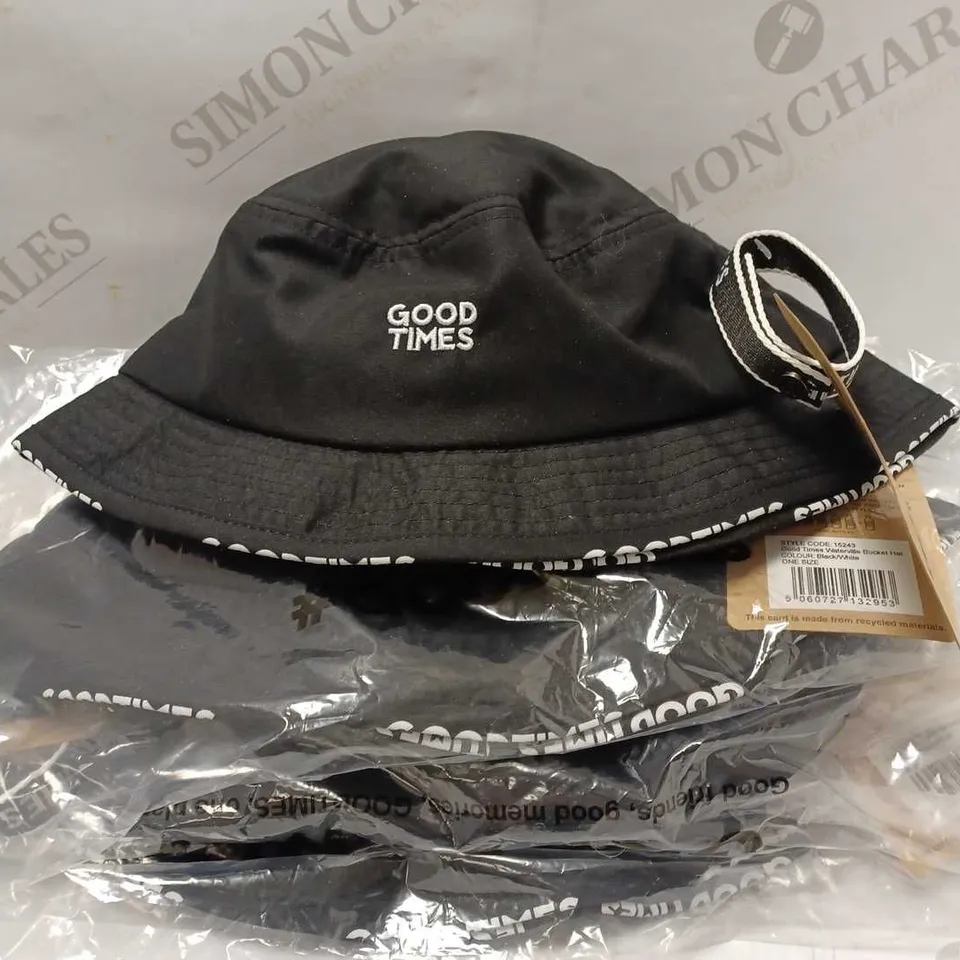 LOT OF APPROX 6 BRAND NEW KOI BLACK GOOD TIMES BUCKET HATS, BLACK/WHITE - ONE SIZE 