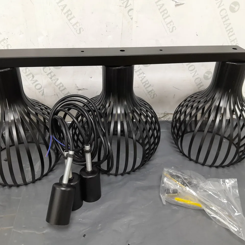3 HANGING CEILING LIGHTS WITH METAL SHADES IN BLACK