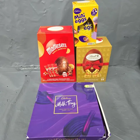 CADBURY MILKTRAY, MALTESER EGG, LINDT EGG, AND MINI EGG EGG