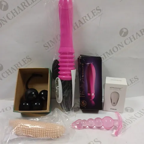 BOX OF 6 ASSORTED ADULT TOYS TO INCLUDE TWISTER VIBRATOR, ELECTRIC DILDO, SILICONE TEXTURED DILDO, ETC