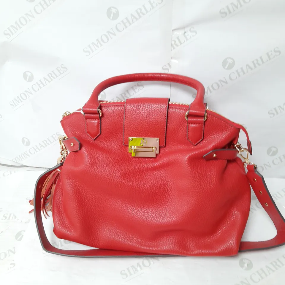 JULIEN MACDONALD TASSEL FAUX LEATHER HANDBAG IN RED WITH GOLD DETAILS