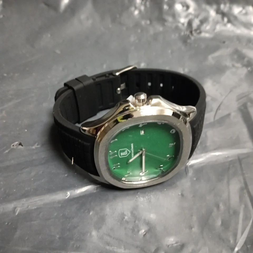LOUIS LACOMBE GREEN DIAL RUBBER STRAP WATCH