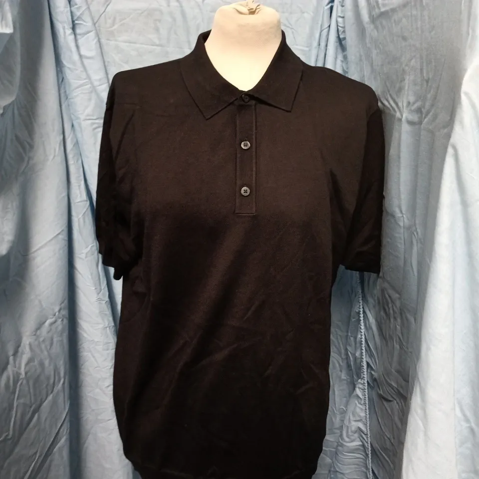 ARNE COTTON AND SILK POLO SHIRT IN BLACK, SIZE L