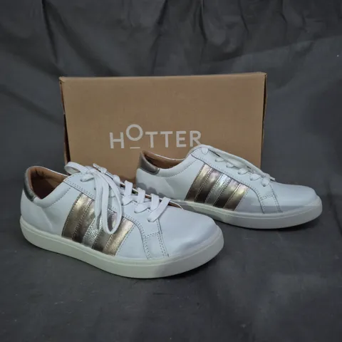 BOXED PAIR OF HOTTER METALLIC MULTI TRAINER UK 7