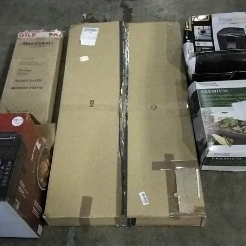 PALLET OF ASSORTED ITEMS INCLUDING STEWART PREMIUM ELECTRIC PROPAGATOR, AMAGABELI FIREPLACE TOOLS SET BLACK, INSTANT POT MULTI-COOKER AIR FRYER, POWERSHRED SHREDDER, DRYING RACK