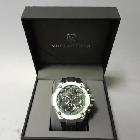 BOXED VONLANTHEN GT CHRONOGRAPH WATCH WITH BLACK DIAL & RUBBER STRAP