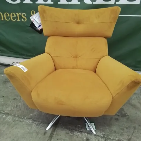 QUALITY BRITISH DESIGNER LOUNGE Co. WINGED SWIVEL EASY CHAIR PLUSH YELLOW FABRIC