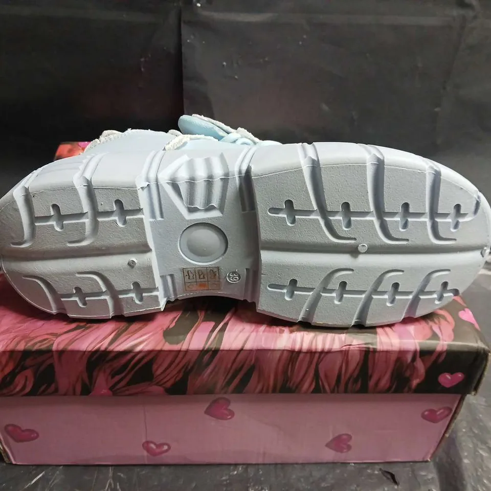 BOXED PAIR OF KOI FANCIFUL FREDDO BEAR RUFFLE TRAINERS - BABY BLUE UK 6