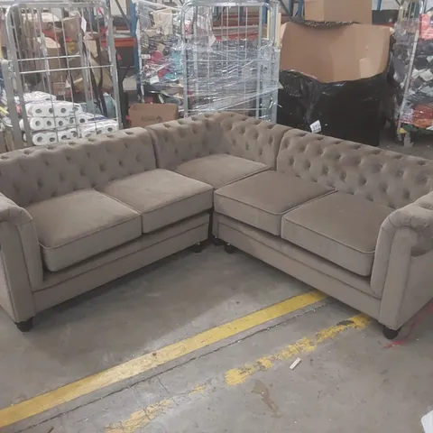 QUALITY DESIGNER VELVET UPHOLSTERED CHESTERFIELD CORNER SOFA