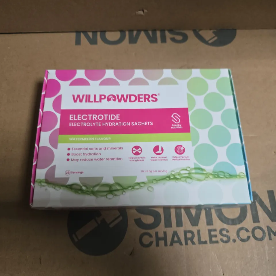 BOXED WILLPOWDERS ELECTROTIDE HYDRATION SACHETS WATERMELON FLAVOUR (28X6.5G)