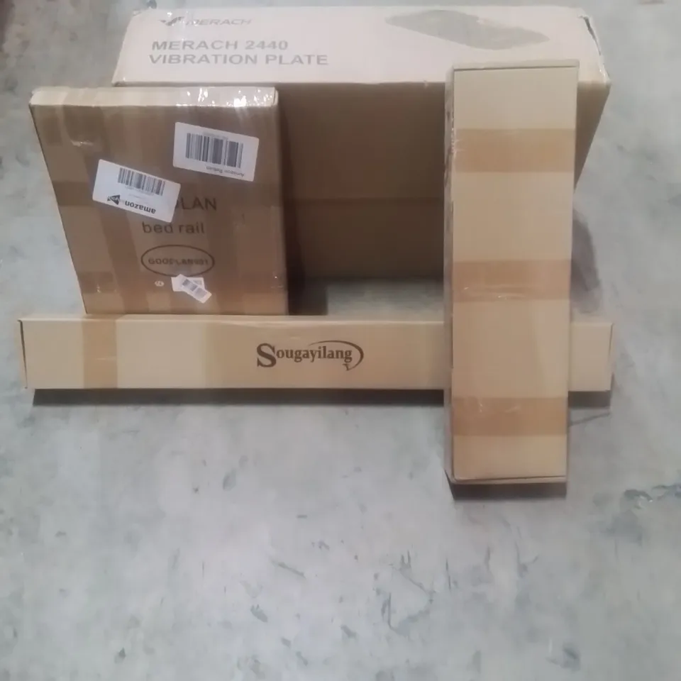 PALLET CONTAINING ASSORTED ITEMS TO INCLUDE: WATER FILTER, CAR WINDOW WIPERS, BED RAIL, FULL LENGTH MIRROR AND VIBRATION PLATE ETC...