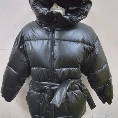 CHILL BLACK PU PADDED ZIP THROUGH COAT - M