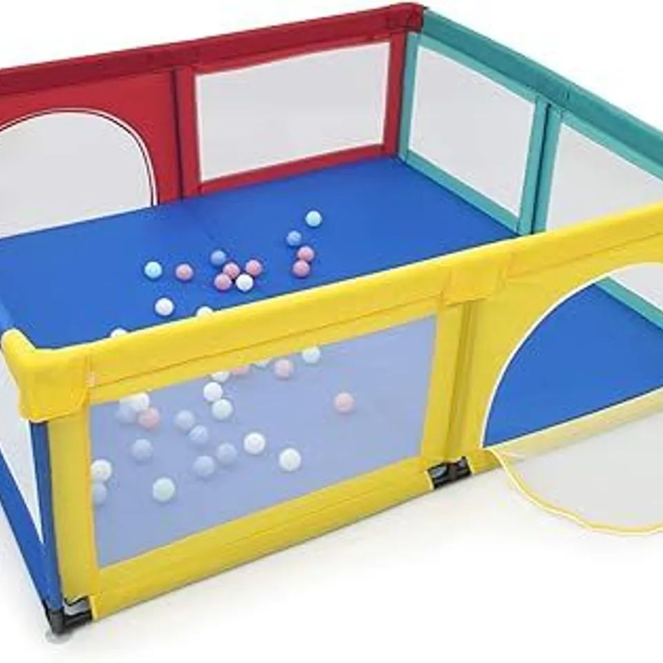 BOXED PLAYPEN BABY TODDLERS SAFETY ACTIVITY FENCE WITH 50 OCEAN BALLS - BLUE