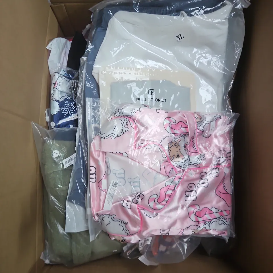 LARGE BOX OF APPROXIMATELY 25 ASSORTED CLOTHING ITEMS IN VARIOUS COLOURS, STYLES AND SIZES - COLLECTION ONLY