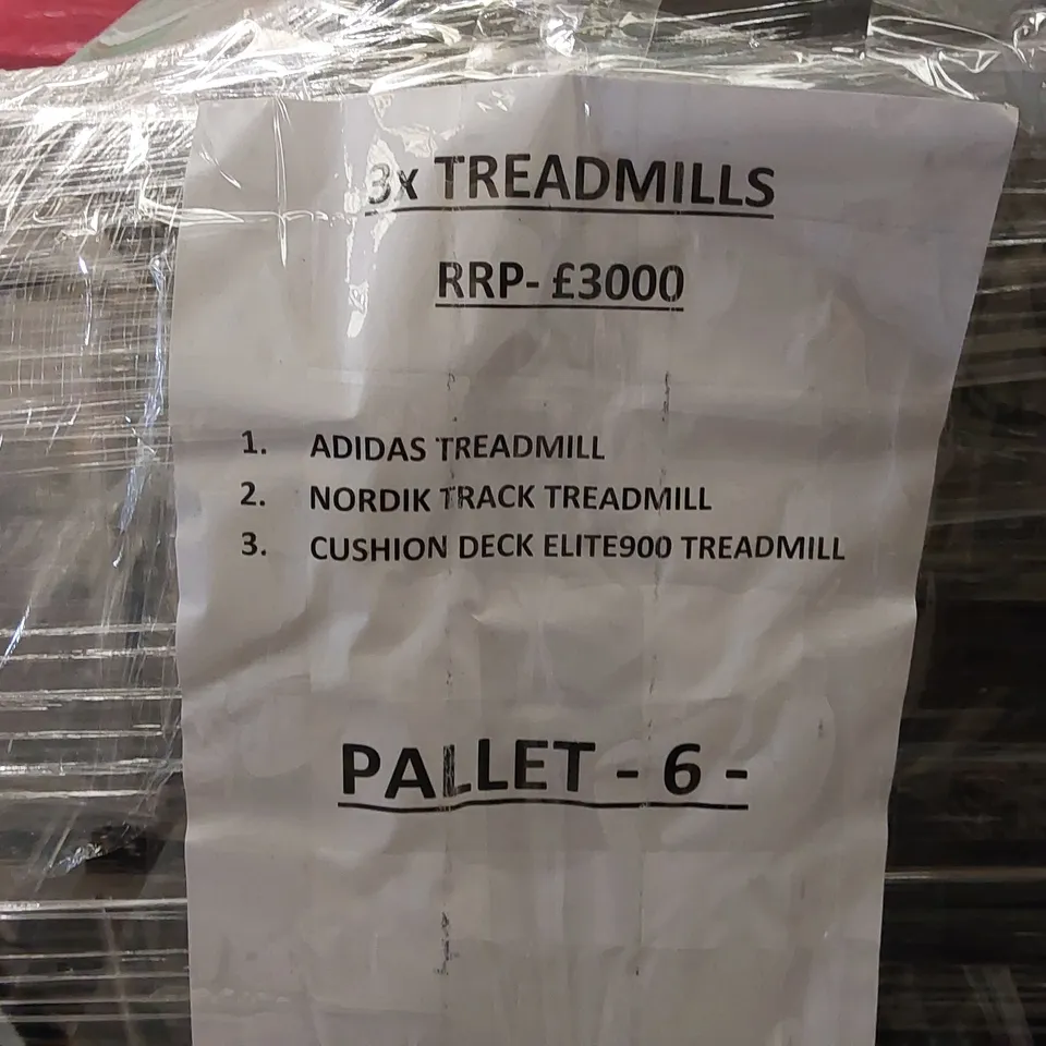 PALLET OF APPROXIMATELY 3x TREADMILLS FROM ADIDAS, NORDIK TRACK AND CUSHION DECK 