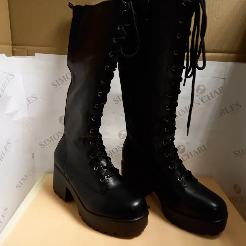 KOI VEGAN SEKTOR CHUNKY KNEE HIGH BOOTS - BLACK SIZE 8