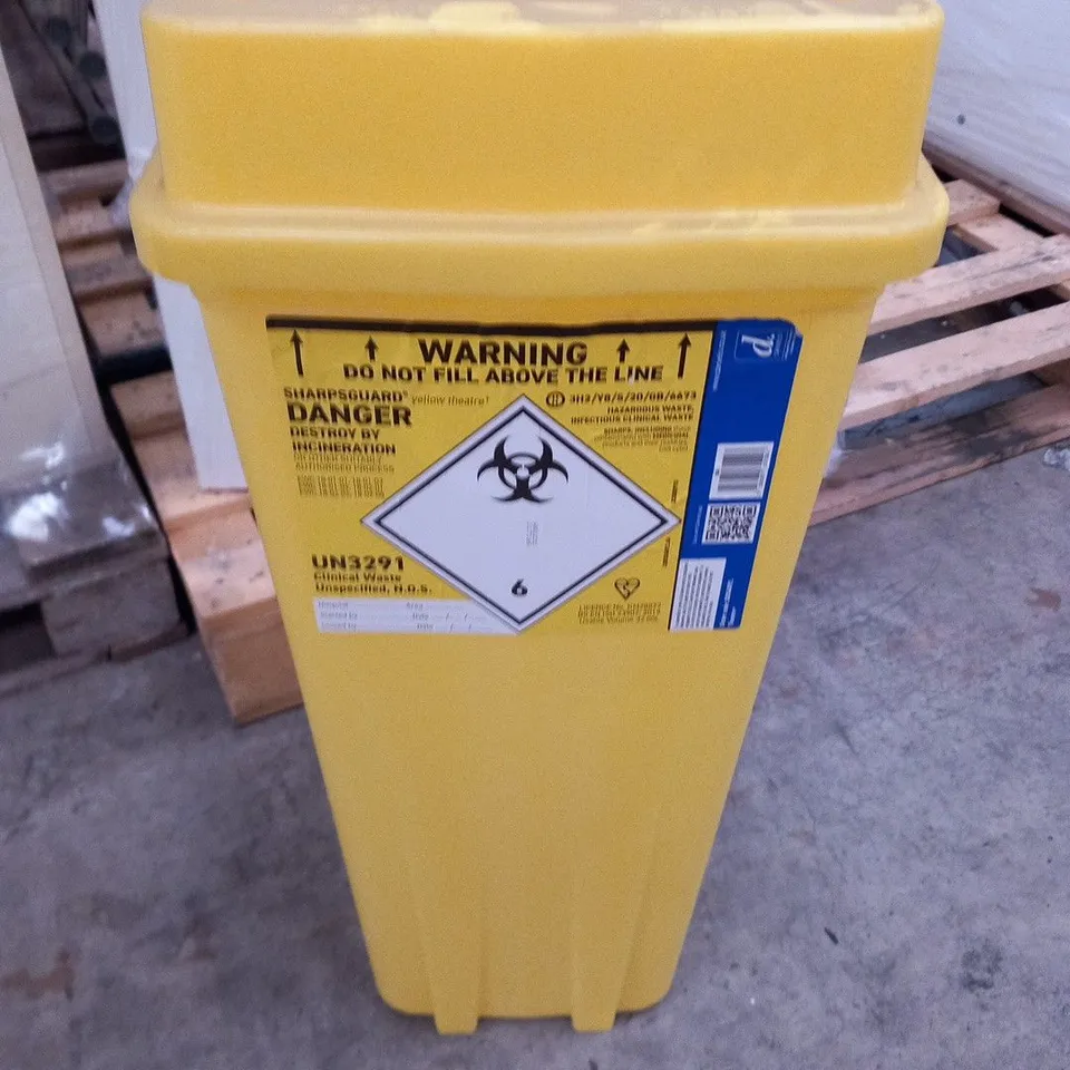 PALLET OF APPROXIMATELY 12 DANIELS SHARPSGUARD YELLOW THEATRE HAZARDOUS WASTE BINS