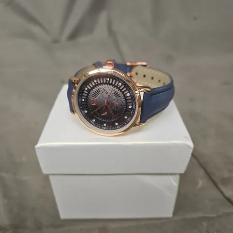 STRADA WRISTWATCH WITH BLUE LEATHER STRAP AND ROSE-GOLD TONE CASE