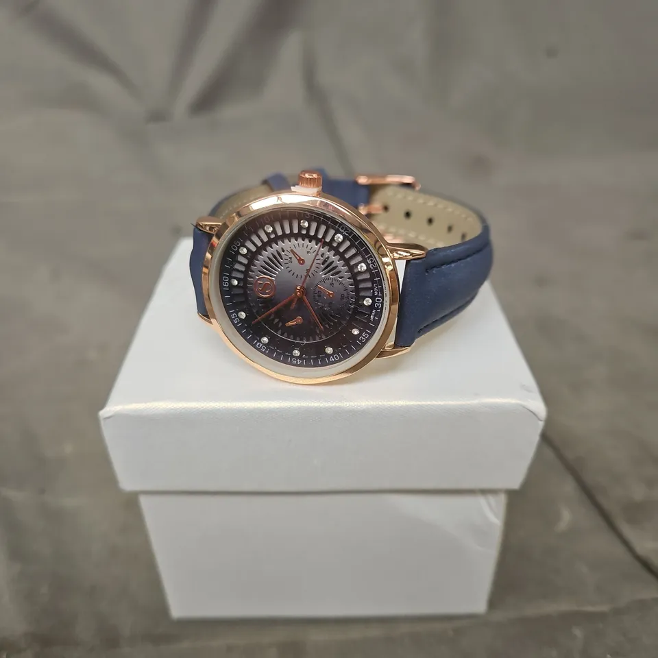 STRADA WRISTWATCH WITH BLUE LEATHER STRAP AND ROSE-GOLD TONE CASE