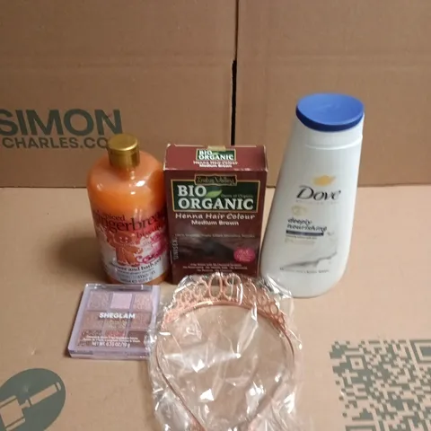 APPROXIMATEY 20 ASSORTED HEALTH AND BEAUTY PRODUCTS TO INCLUDE - DOVE BODY WASH - SHEGLAM EYESHADOW PALLETTE AND BIO ORGANIC HAIR COLOUR