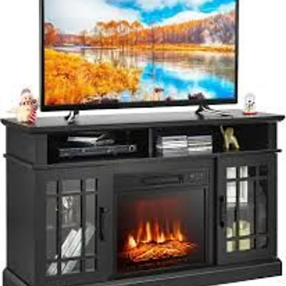 BOXED COSTWAY FIREPLACE TV STAND WITH 2000W ELECTRIC INSERT AND REMOTE CONTROL-BLACK (1 BOX)