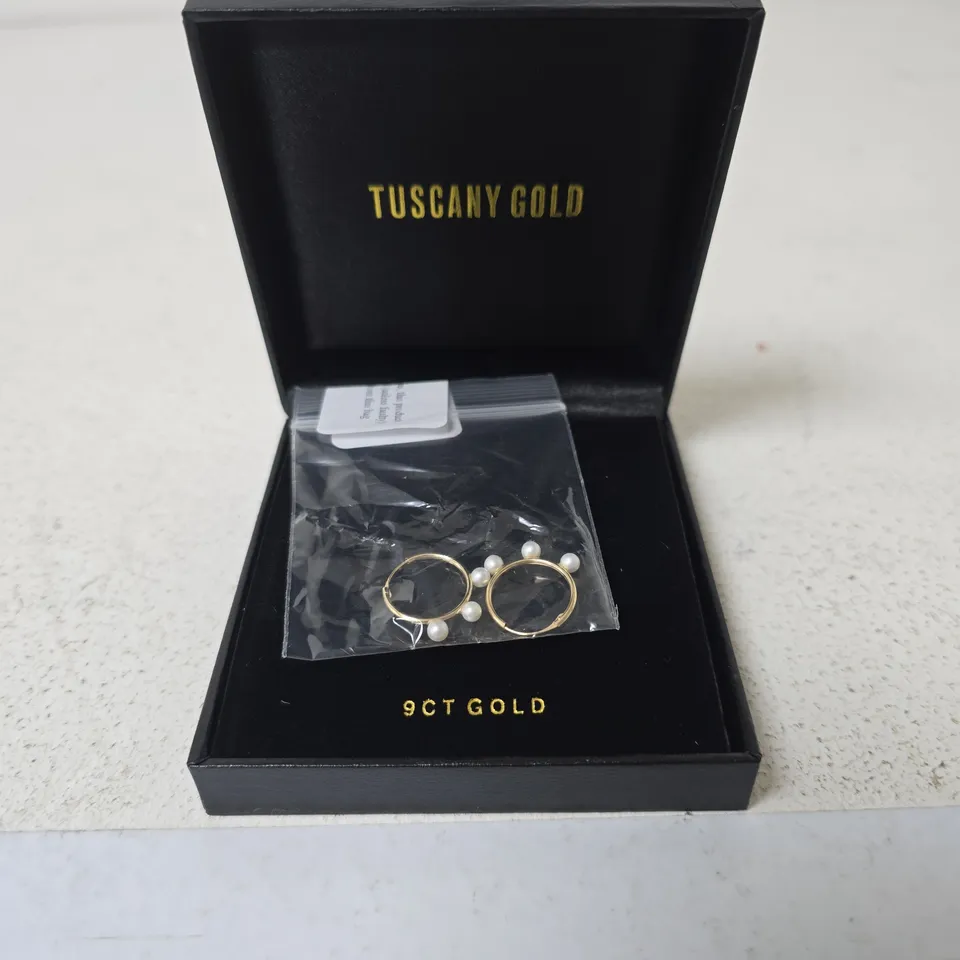 TUSCANY GOLD 9CT GOLD PEARL HOOP EARRINGS – BOXED