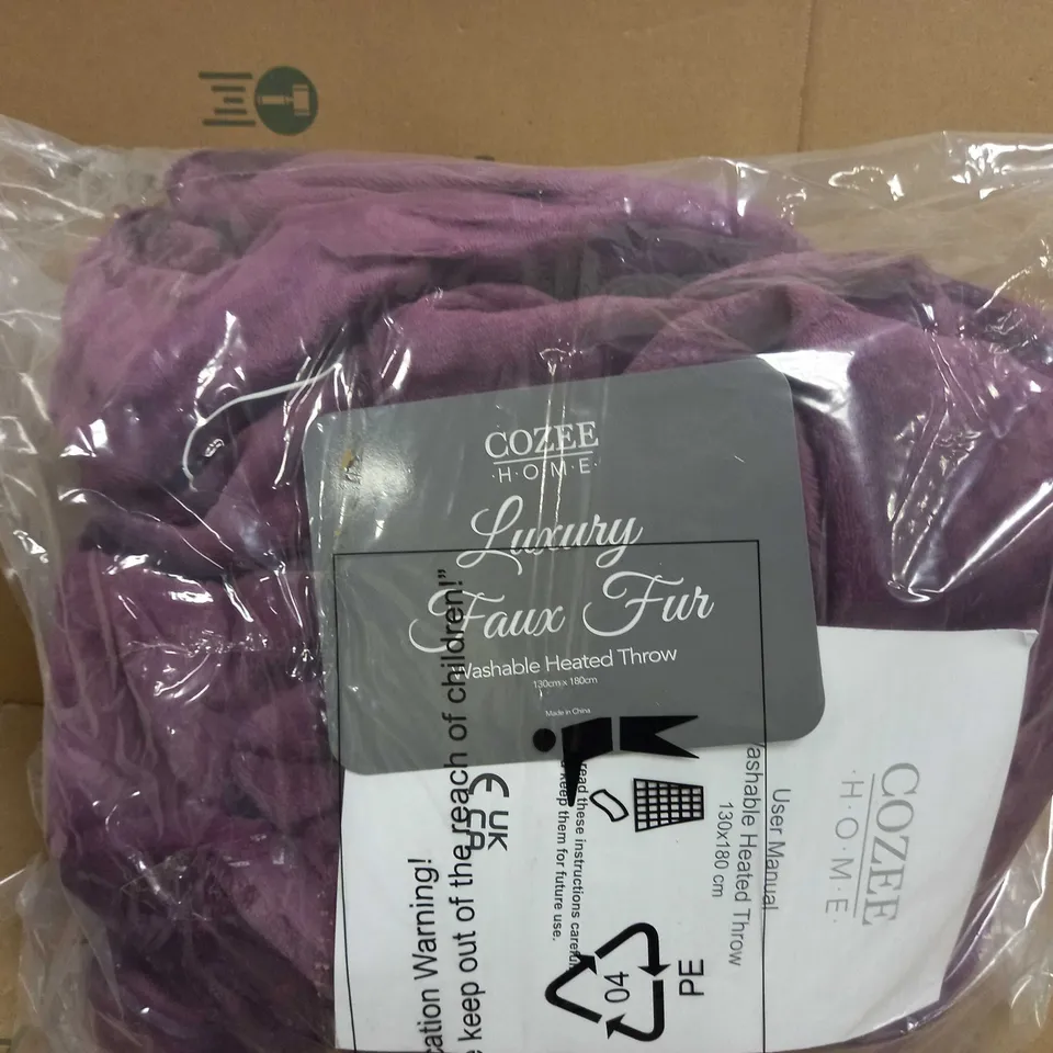 COZEE HOME LUXURY FAUX FUR WASHABLE HEATED THROW - PURPLE