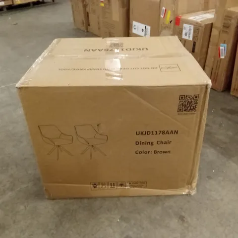 BOXED SET OF 2 DESIGNER DINING CHAIRS - BROWN FABRIC (1 BOX)