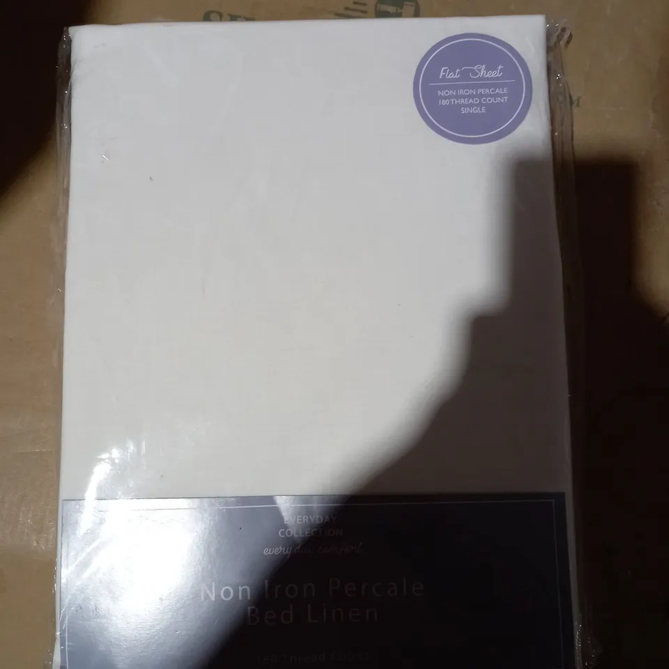 BAGGED EVERYDAY COLLECTION NON ITON PERCALE BED LINEN 180 THREAD COUNT FLAT SHEET WHITE SINGLE