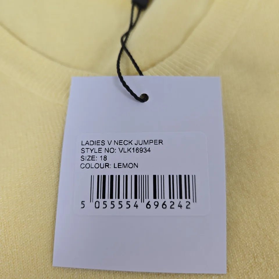 PURE & NATURAL LADIES V-NECK JUMPER – LEMON, UK 18