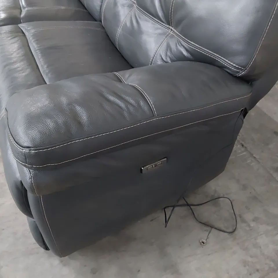 DESIGNER CORSICA POWER RECLINING SIX SEATER SOFA PETROL BLUE LEATHER WITH CONTRASTING STITCHING 