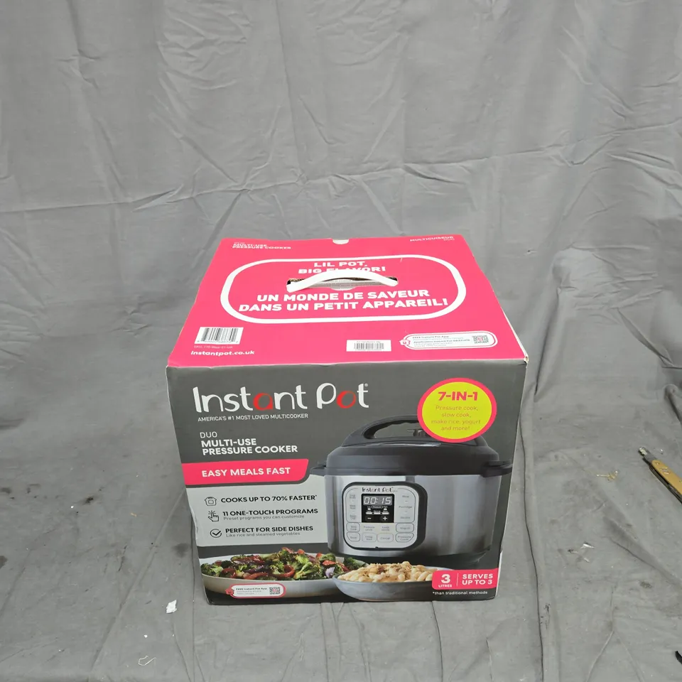 INSTANT POT DUO 7-IN-1 MULTI-USE PRESSURE COOKER – 3 L – BOXED