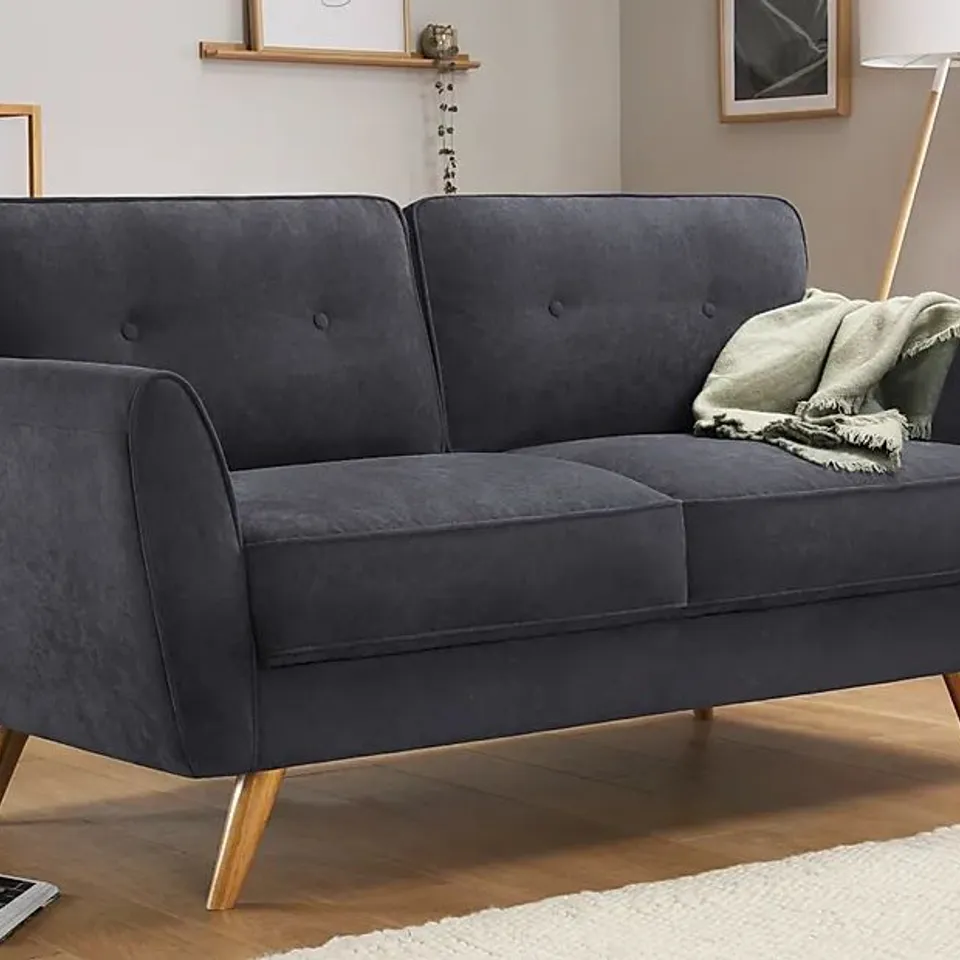 DESIGNER HARLOW SLATE GREY PLUSH FABRIC 2 SEATER SOFA