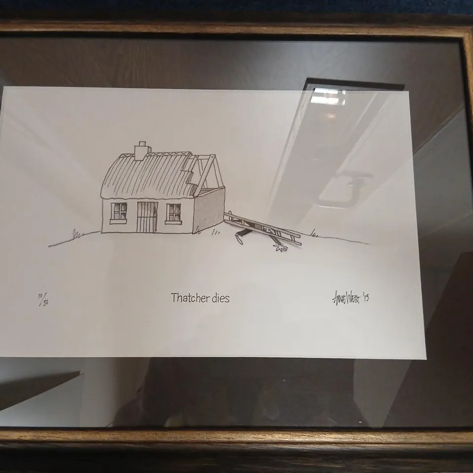 THATCHER DIES - SATIRICAL FRAMED PRINT NUMBERED #10/50