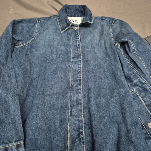 ZARA DARK DENIM LONG BLUE BUTTON JACKET- EUR SMALL