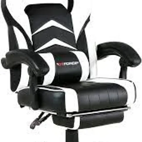 BOXED GTFORCE TURBO BLACK AND WHITE FAUX LEATHER RACING SPORTS OFFICE CHAIR (1 BOX)