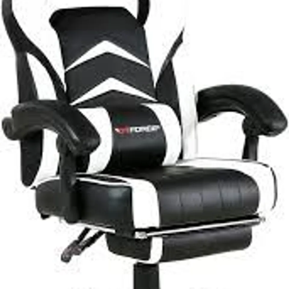 BOXED GTFORCE TURBO BLACK AND WHITE FAUX LEATHER RACING SPORTS OFFICE CHAIR (1 BOX) RRP £229.99