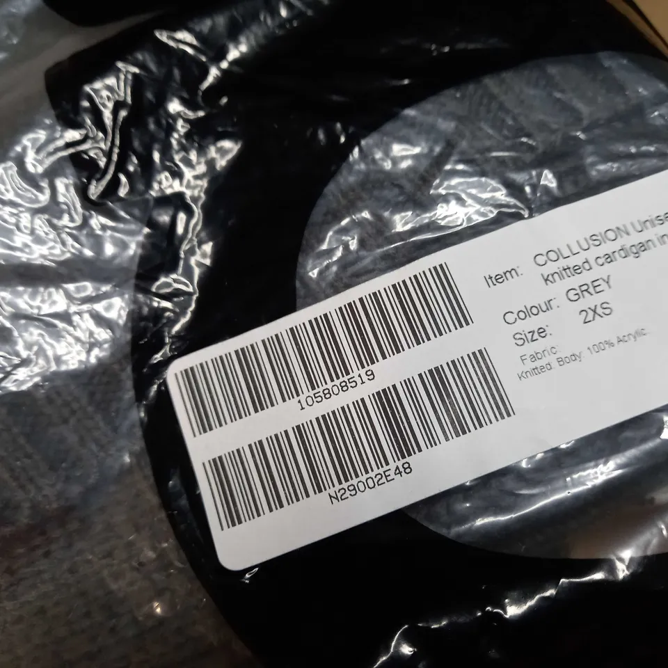 PACKAGED COLLUSION GREY UNISEX BOXY KNITTED CARDIGAN - 2XS