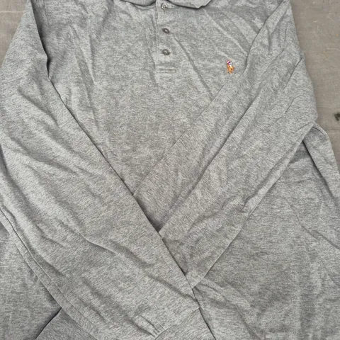 POLO RALPH LAUREN LONG SLEEVE COLLARED TOP IN GREY SIZE LARGE